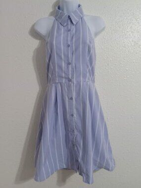 Thread Story - Sleeveless Collared Button-Front Light Blue Stripe Dress